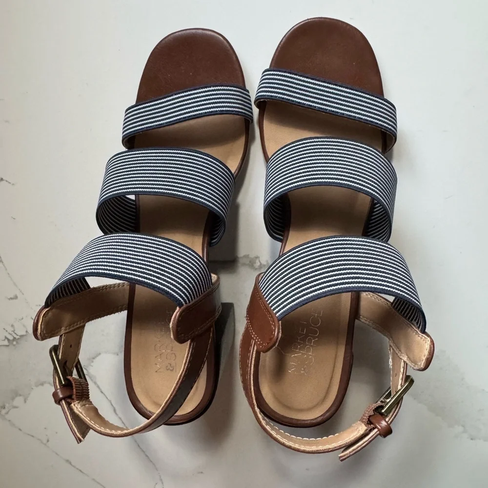 Market & Spruce Navy and Brown Striped Sandals - Picture 2 of 8